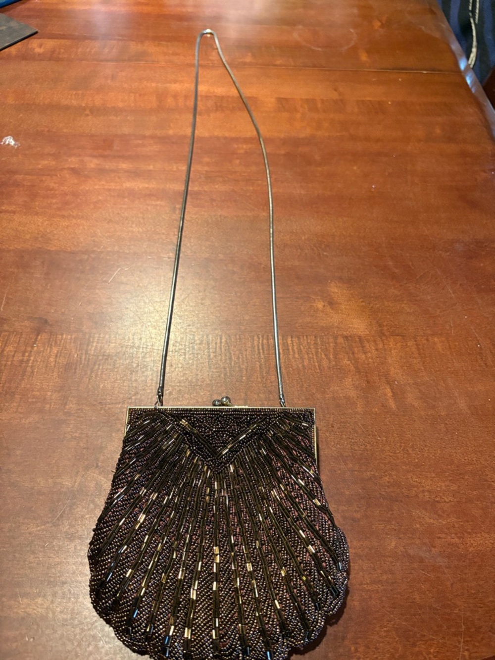 Vintage Elegant Chocolate Brown Beaded Clutch/Chain